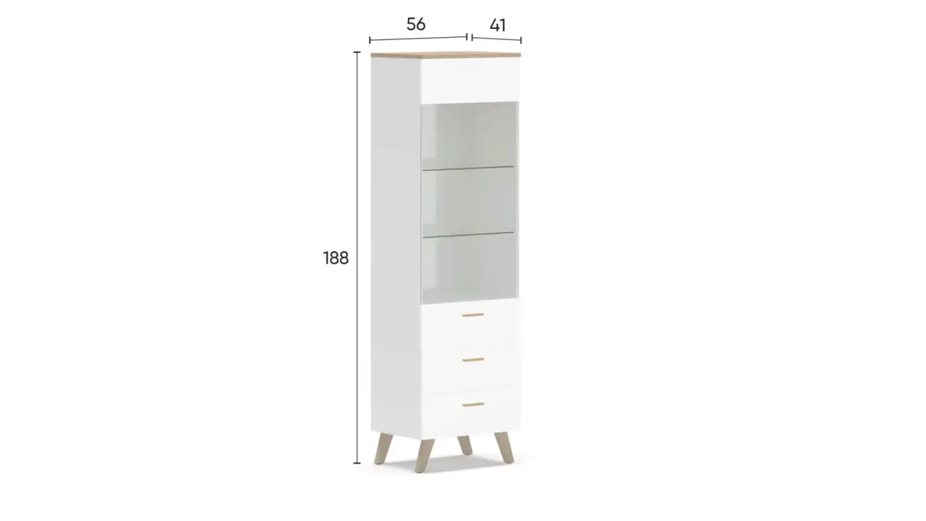 Шкаф однодверный с ящиками и стеклом Helmi, цвет Гикори кингстон+Белый блеск фото - 8 - большое изображение