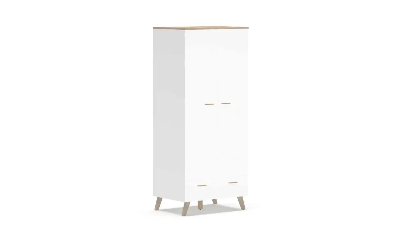 Шкаф двухдверный с ящиком Helmi, цвет Гикори кингстон+Белый блеск фото - 1 - большое изображение