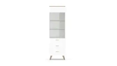 Шкаф однодверный с ящиками и стеклом Helmi, цвет Гикори кингстон+Белый блеск фото - 4 - превью