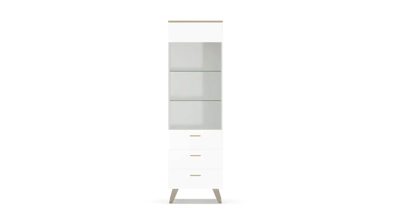 Шкаф однодверный с ящиками и стеклом Helmi, цвет Гикори кингстон+Белый блеск фото - 4 - большое изображение