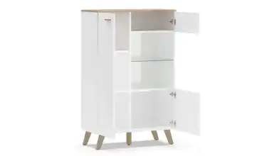 Шкаф двухдверный со стеклом Helmi, цвет Гикори кингстон+Белый блеск фото - 5 - превью