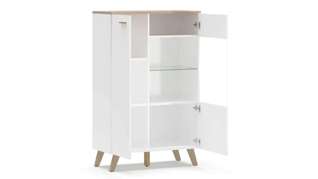 Шкаф двухдверный со стеклом Helmi, цвет Гикори кингстон+Белый блеск фото - 5 - большое изображение