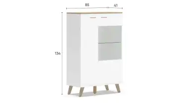 Шкаф двухдверный со стеклом Helmi, цвет Гикори кингстон+Белый блеск фото - 8 - превью