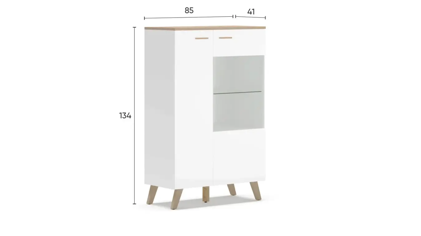 Шкаф двухдверный со стеклом Helmi, цвет Гикори кингстон+Белый блеск фото - 8 - большое изображение