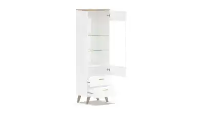 Шкаф однодверный с ящиками и стеклом Helmi, цвет Гикори кингстон+Белый блеск фото - 5 - превью