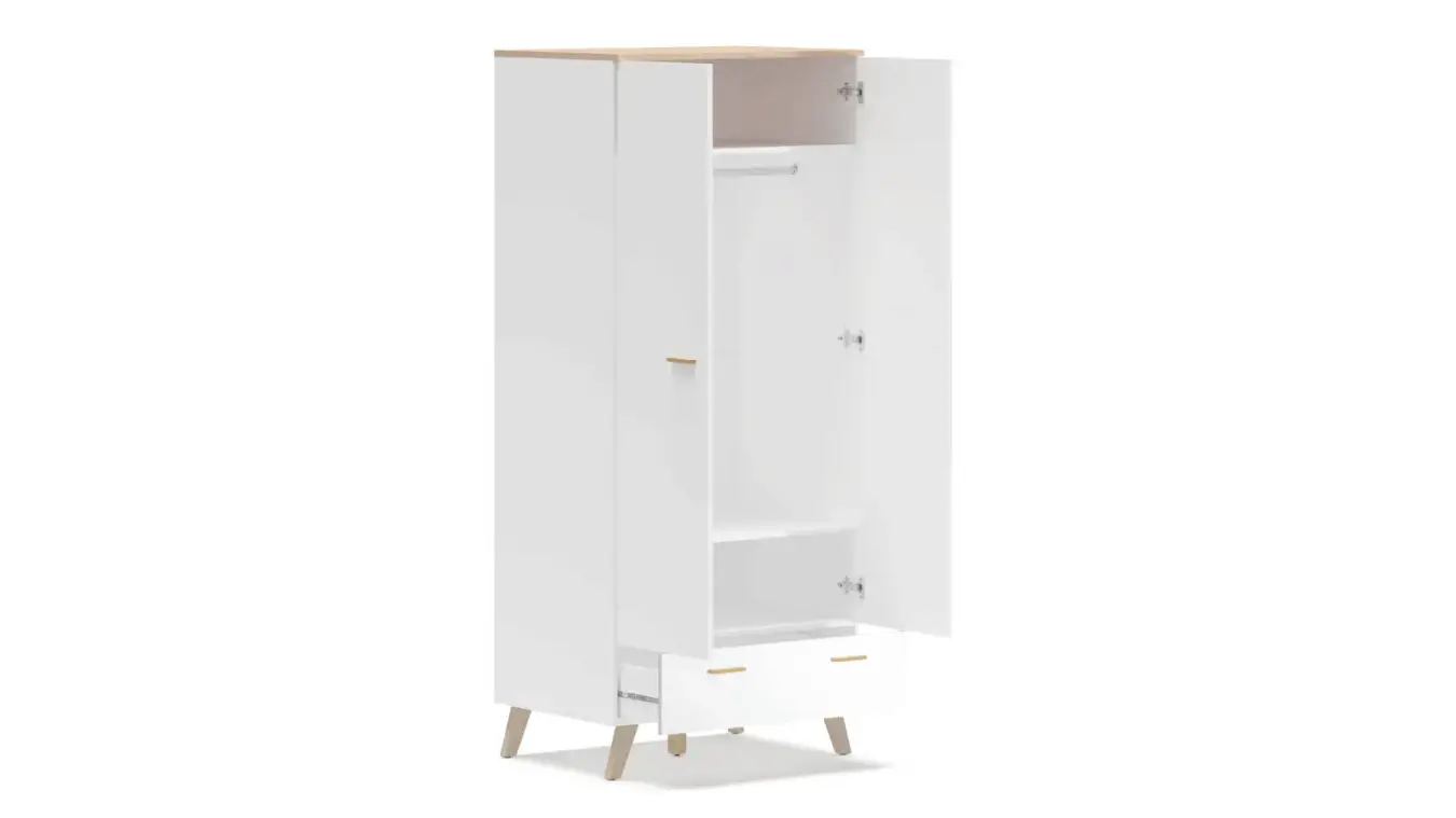 Шкаф двухдверный с ящиком Helmi, цвет Гикори кингстон+Белый блеск фото - 4 - большое изображение