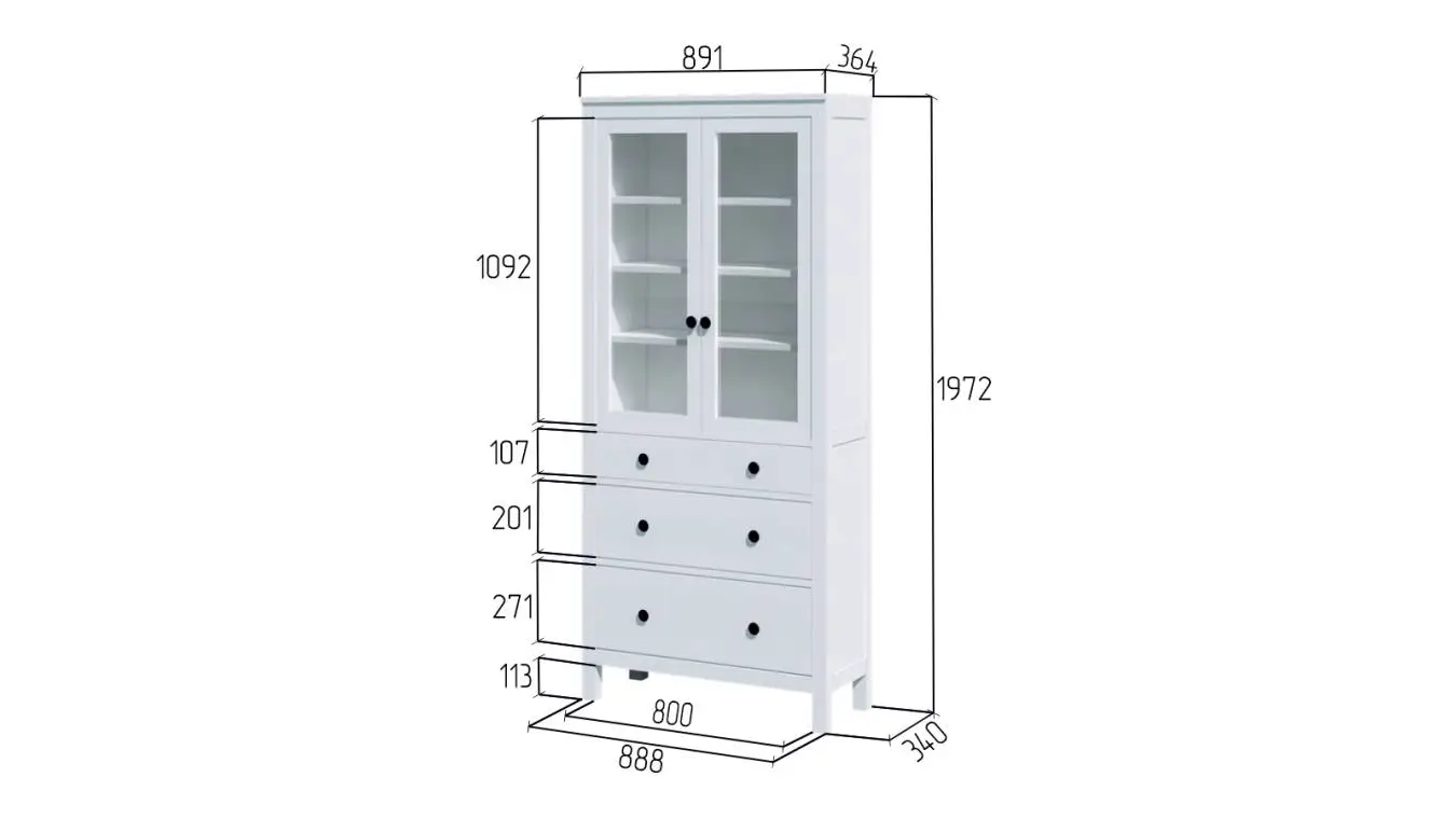 Шкаф витрина с 3 ящиками Terek, цвет белый фото - 4 - большое изображение