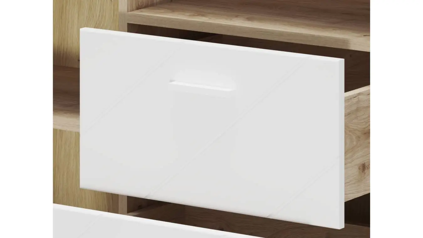 Тумба однодверная с 2 ящиками Agira, цвет Гикори кингстон+Белый блеск фото - 6 - большое изображение